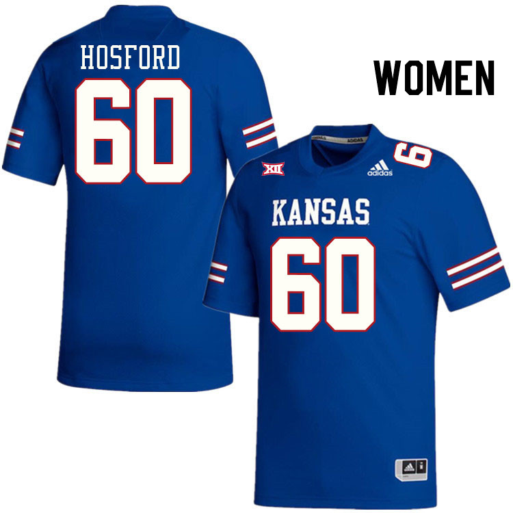 Women #60 Luke Hosford Kansas Jayhawks College Football Jerseys Stitched Sale-Royal